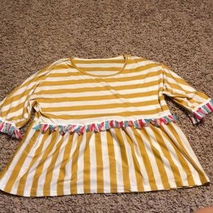 NEVER WORN yellow striped 3/4 sleeve with tassles